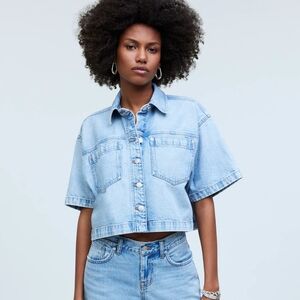 NWOT Madewell Cropped Denim Short Sleeve Shirt-Jacket Size L